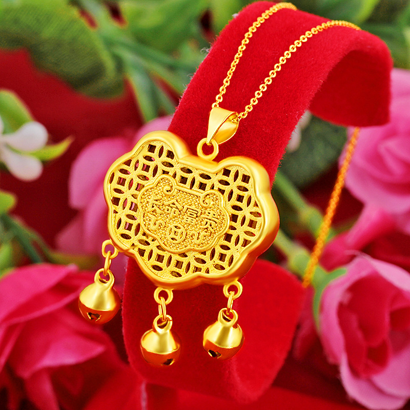 越南沙金长命锁吊坠女  长命富贵项链微商抖音快手一件代发