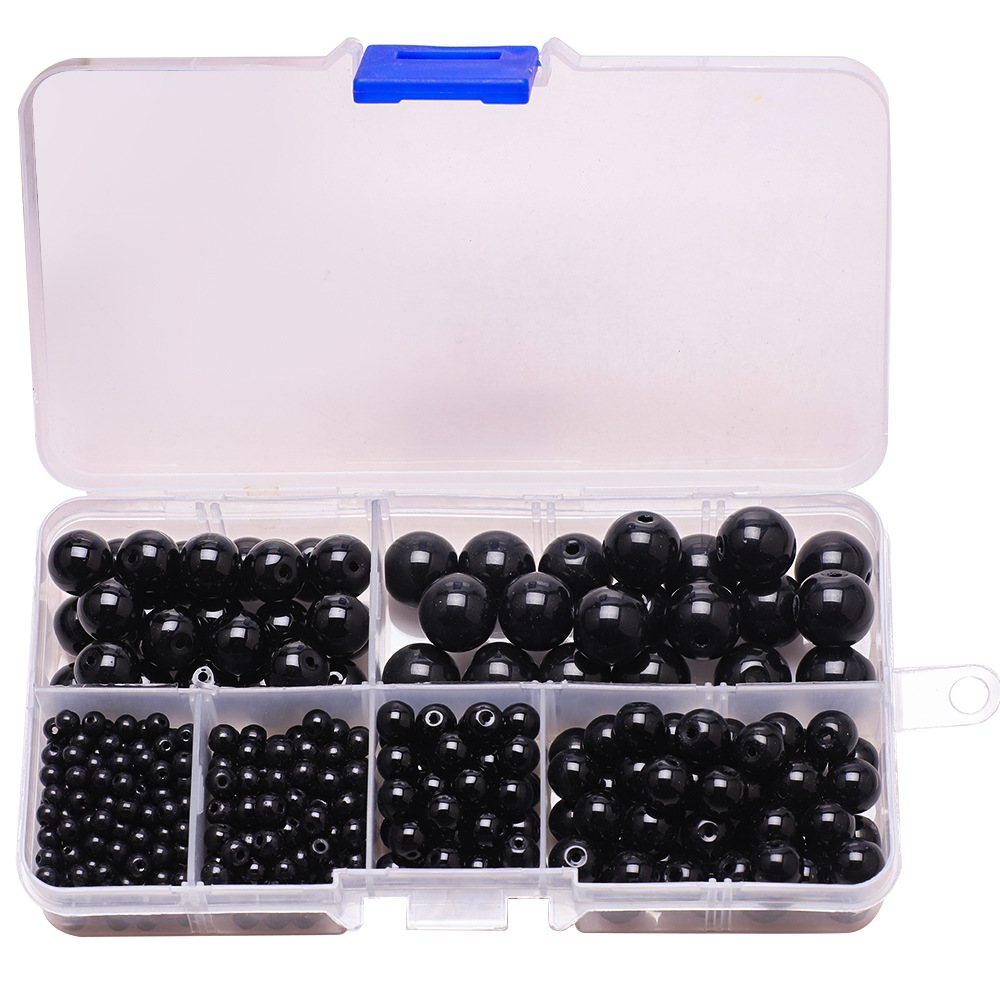 黑白水晶光面玻璃珠盒装 diy儿童串珠手链饰品发饰挂件材料配件