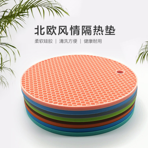 round silicone Honeycomb Mat Food Grade Placemat Insulation Mat Casserole Anti-Scalding Mat High Temperature Resistant Thickened Microwave Oven Mat