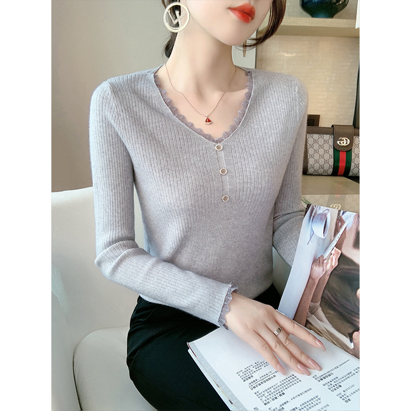 气质修身针织衫女士毛衣2021新款秋冬百搭显瘦打底衫长袖v领上衣