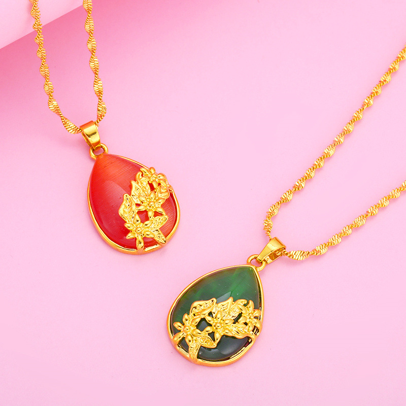 复古民族风女士红蓝宝石吊坠项链越南沙金母亲节情人礼物货源批发