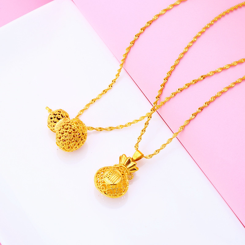 金店同款越南沙金镂空雕花葫芦吊坠女镀真金福字钱袋吊坠首饰批发