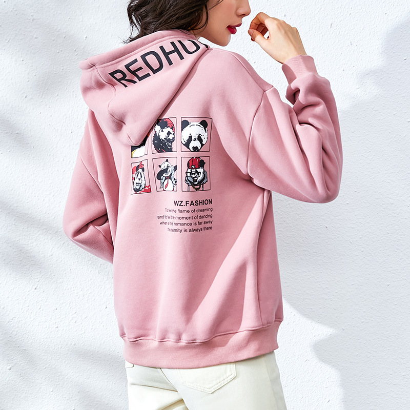 卫衣女2021新款宽松卡通动漫潮牌连帽套头韩版棉粉色都市休闲女装