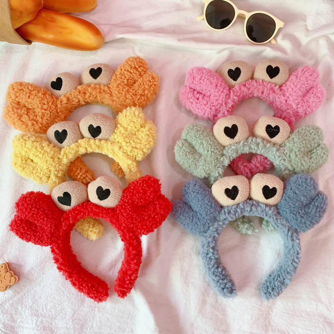 明星同款可爱大眼螃蟹发箍时尚韩国毛绒发带外出百搭少女头饰头箍