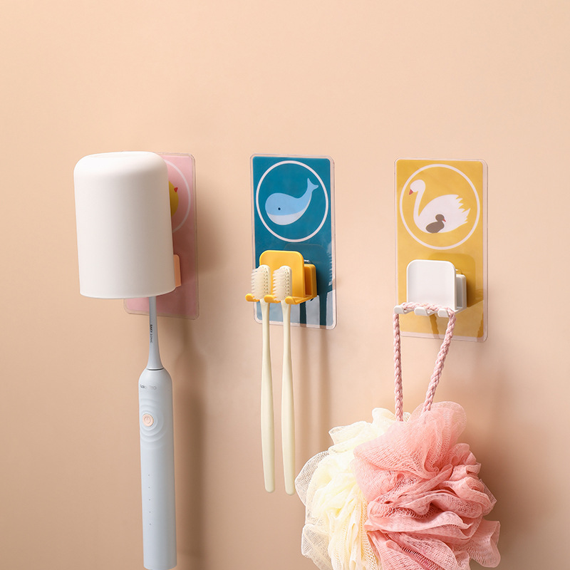 简易卡通牙刷架随意贴牙杯座架免打孔口杯置物架收纳架壁挂水杯架