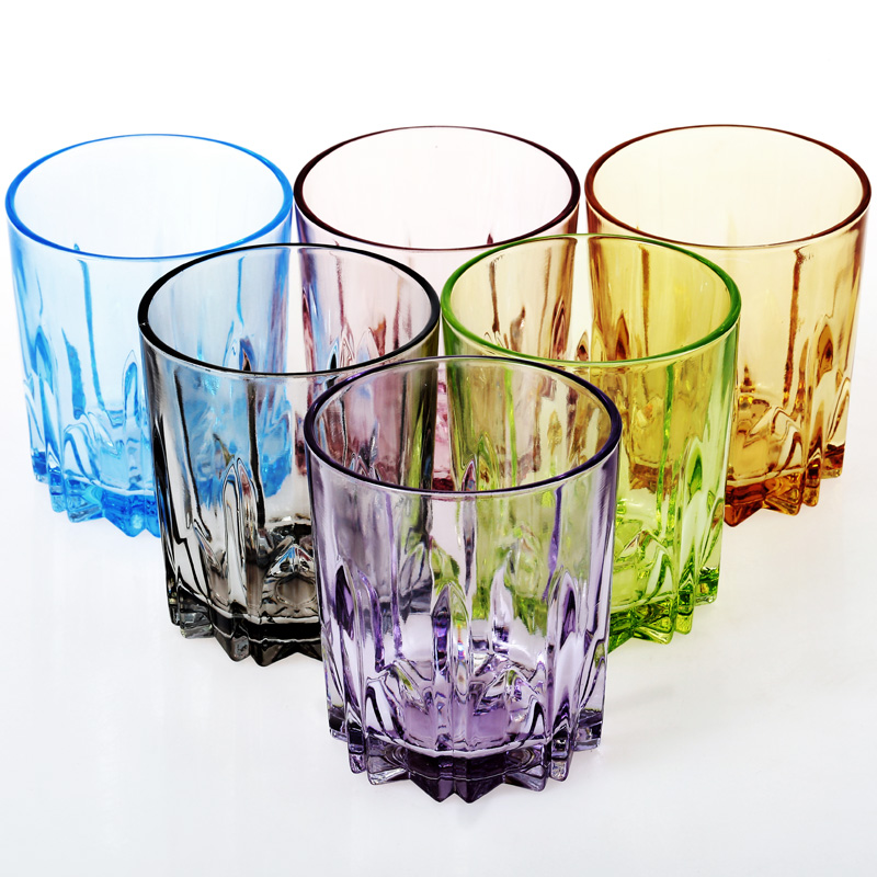 家用玻璃欧式洋酒创意八角彩色啤酒杯酒吧套装威士忌酒杯水杯