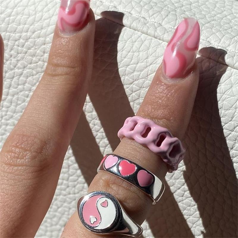 创意镂空锁链戒指 纯铜滴油开口可调节指环 跨境爆款原厂直销