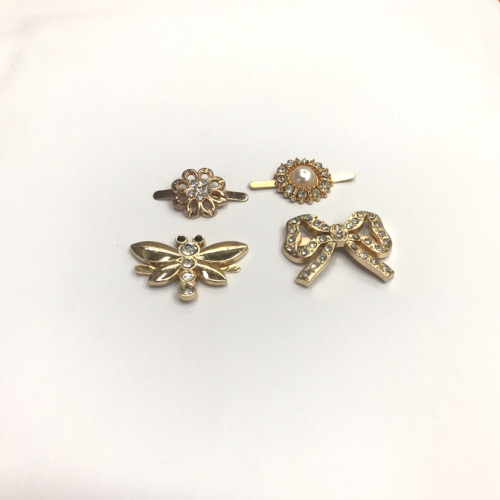 zinc alloy small flower dragonfly bow with pearl rhinestone available shoe buckle hat bag clothing claw gold