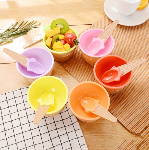Ice Cream Bowl Set Double-Layer Plastic Cup Creative Slim Mixing Bowl Cute Ice Cream Bowl Ice Cream Cup