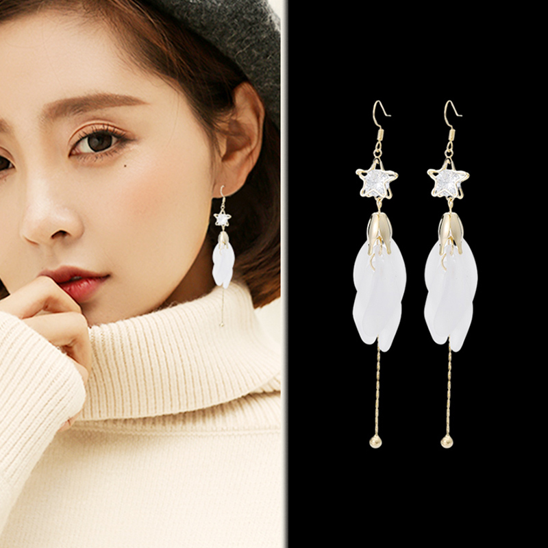 新款潮流秋冬耳环小众花瓣流苏长款耳坠气质减龄时尚夸张ins耳饰