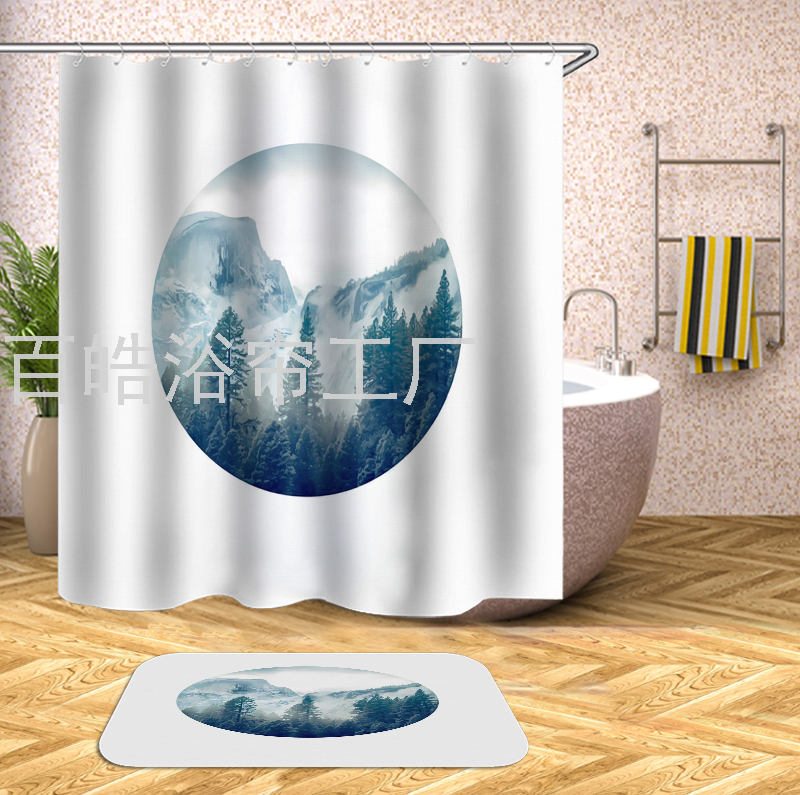 百皓数码涤纶浴室浴帘防水布卫生间帘子防霉窗帘门帘隔断帘浴帘