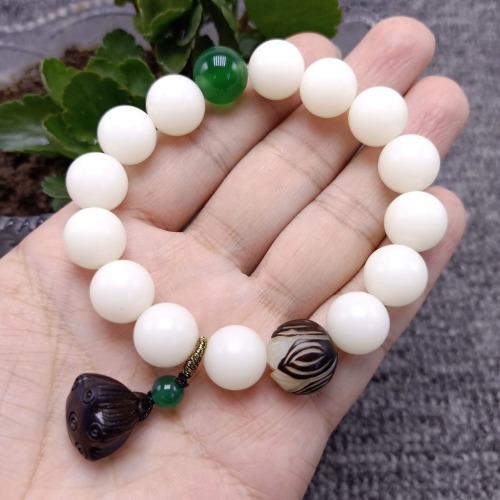 new 12mm white jade bodhi root bracelet with ebony lotus single circle bodhi live supply wholesale