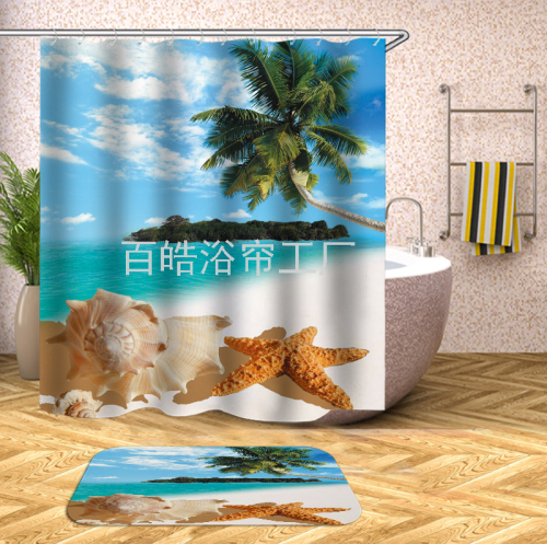 [Baihao] Digital Polyester Bathroom Shower Curtain Water-Repellent Cloth Bathroom Curtain Mildew-Proof Curtain Partition Curtain Shower Curtain