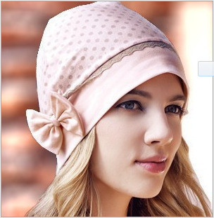 korean style fashion mummy polka dot pullover confinement cap bow anti-head wind cap for pregnant women pink yellow
