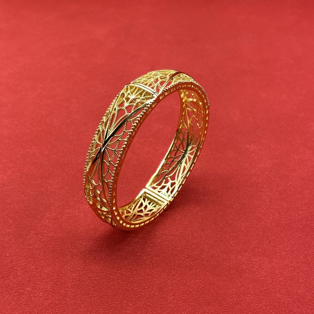 沙金开口镂空手镯达意饰品厂中东沙特外贸香槟色电镀24k真金电镀