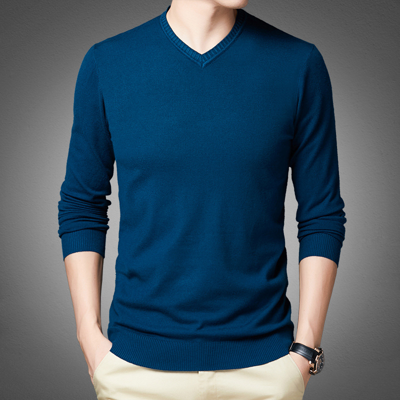 秋冬男装羊毛衫薄款线衣2021休闲新款打底针织衫纯色V领毛衣男
