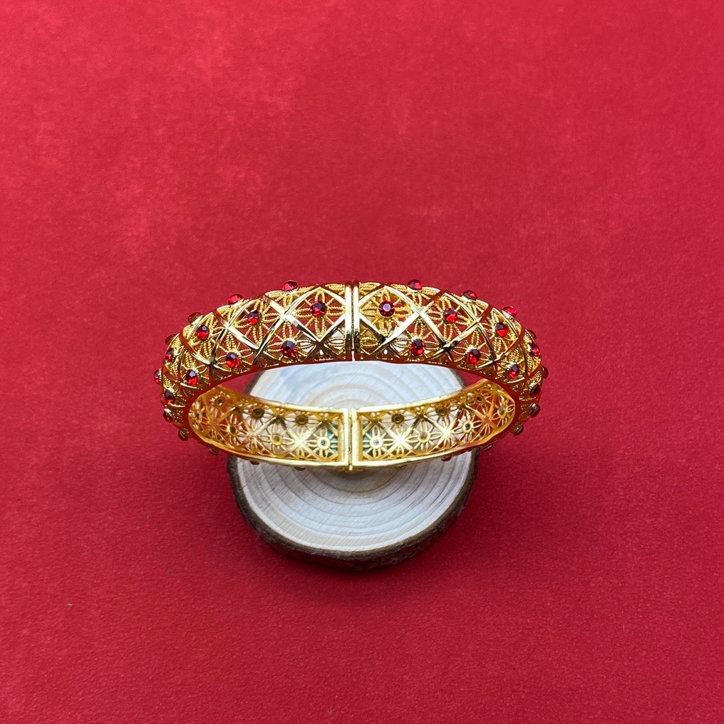 沙金开口镂空手镯达意饰品厂锆石镶嵌外贸中东欧美24k真金电镀