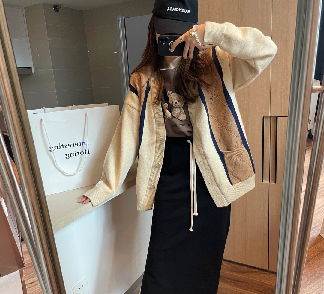 T7656 撞色大开衫