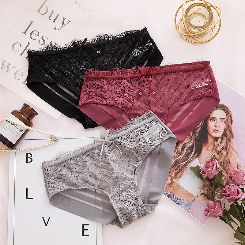 夏季新品性感无痕冰丝女士内裤 透明蕾丝边镂空透气内裤underwear