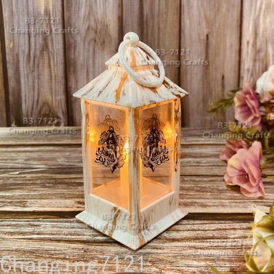 Ramadan Festival Flame Wind Lantern Candle Holder Electronic Barn Lantern Oil Lamp Pendant Decorative LED Candle