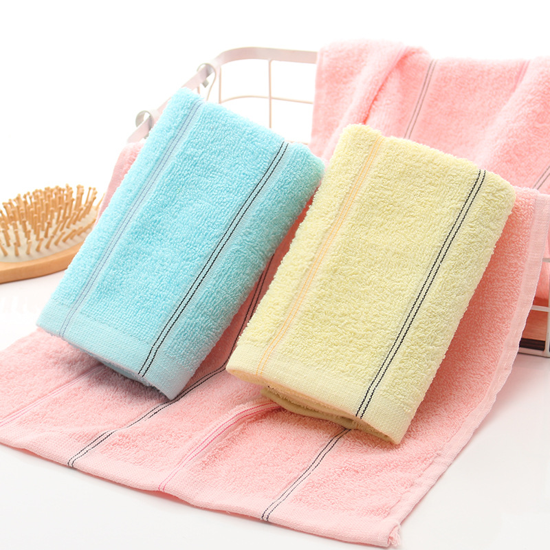 80克彩条弱捻棉毛巾批发 成人家用洗脸素色日用劳保地摊毛巾批发