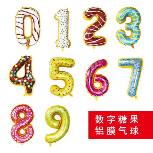 New 32-Inch 0-9 Us Version Ice Cream Donut Aluminum Film Digital Balloon Children‘s Birthday Party Supplies