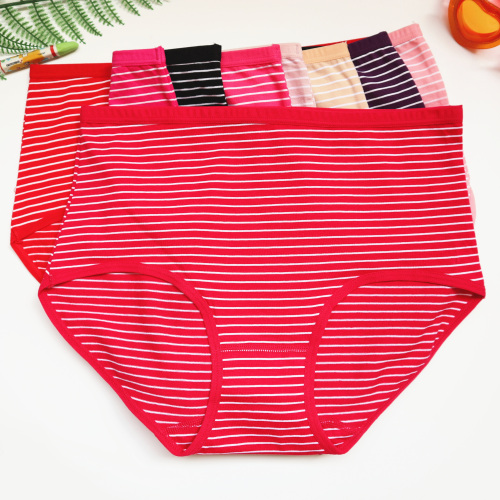 hot selling women‘s cotton striped underwear mid-waist skin-friendly high elastic breathable comfortable cotton striped girl triangle