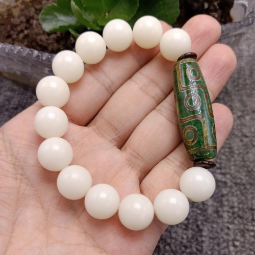 unisex green agate nine-eye sky beads single circle independent packaging 12mm white jade bodhi root bracelet