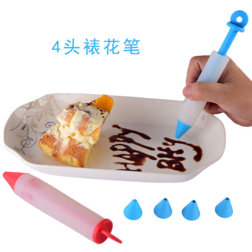 4-head set silicone chocolate cream gun pastry pen cookie cake pen writer nipple baking tool