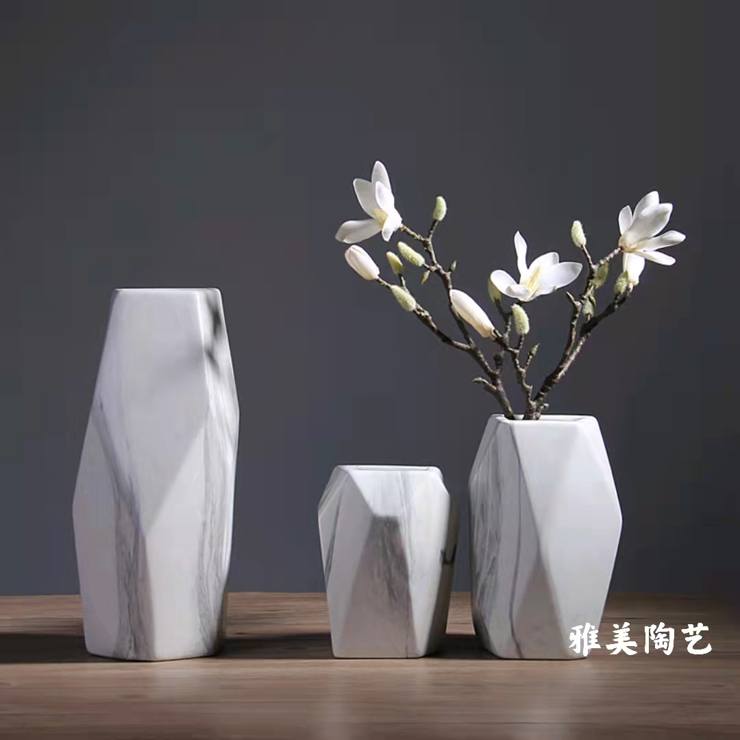 现代简约花瓶摆件客厅陶瓷干花花瓶大理石纹创意家居餐桌花器批发