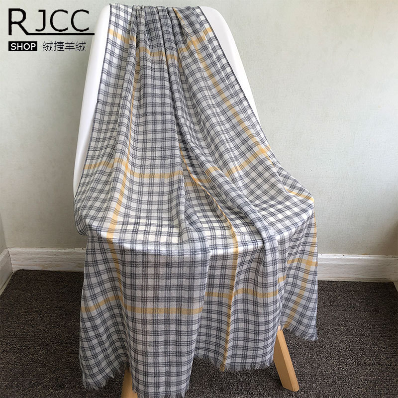 Rjcc/绒捷 春夏日系碎格子水溶羊毛薄款防晒情侣男女围巾披肩