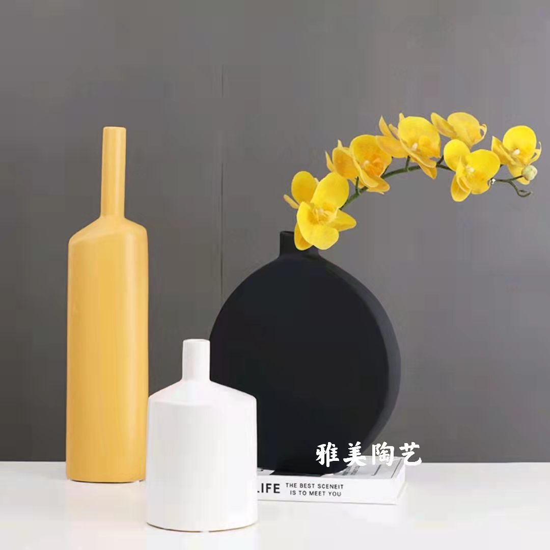新中式摆件圆形陶瓷花瓶 样板间室内软装艺术品摆件客厅摆设