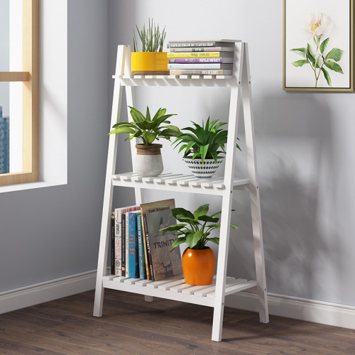 Pastoral Solid Wood White Flower Stand Three-Layer Stack Folding Multi-Layer Storage Rack Living Room Shoe Rack Can Be Customized