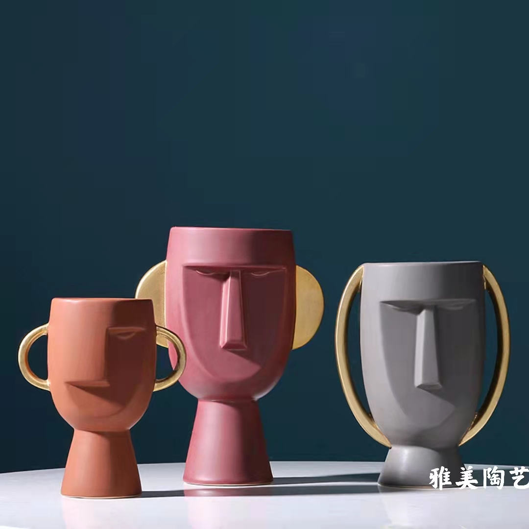 北欧风头像人脸陶瓷花瓶 创意简约现代家居工艺品软装装饰品摆件
