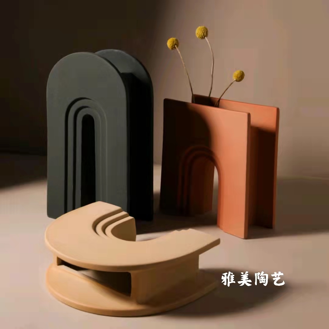 艺术几何花瓶莫兰迪陶瓷创意简约样板房玄关桌面家居装饰摆件
