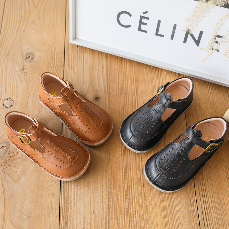 童鞋2021年秋季新款女童复古镂空公主单鞋儿童真皮雕花童鞋防臭滑