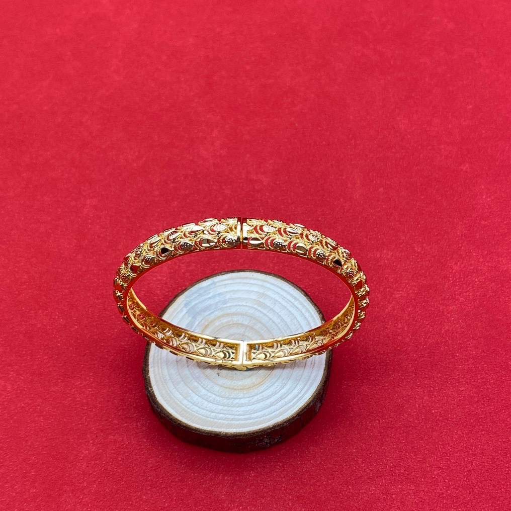 沙金开口镂空手镯达意饰品厂中东沙特外贸香槟色电镀24k真金电镀