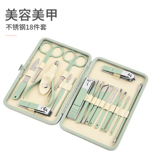 matcha green 18 pieces manicure manicure tools set cross-border 18-piece nail clippers set full set of nail clippers