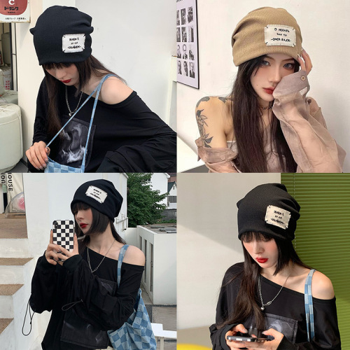 Internet Celebrity Confinement Cap Female Summer Korean Style Knitted Wool Hat Thin Pile Heap Cap Japanese Style all-Match Closed-Toe Cold Hat Spring and Autumn