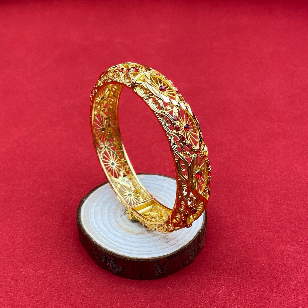 沙金开口镂空手镯达意饰品厂中东沙特外贸香槟色电镀24k真金电镀