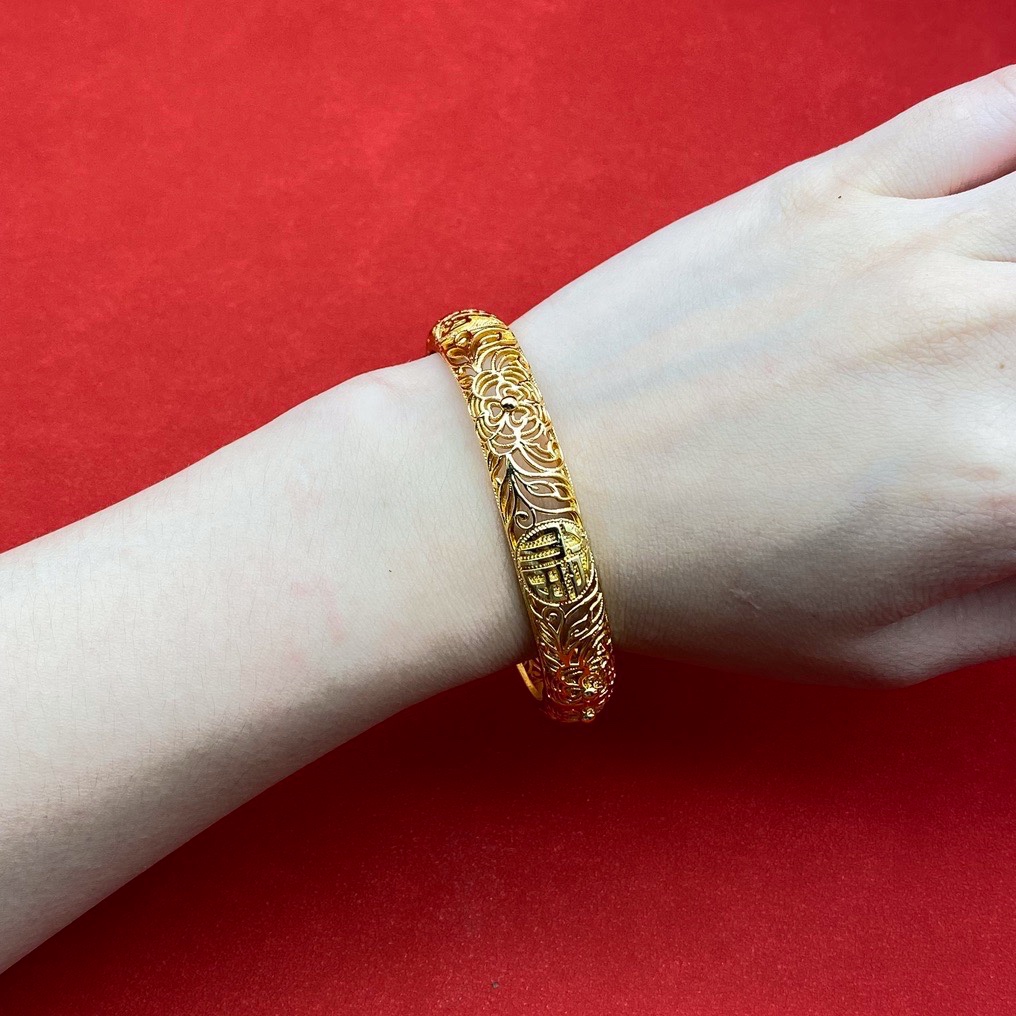沙金开口镂空手镯达意饰品厂中东沙特外贸香槟色电镀24k真金电镀