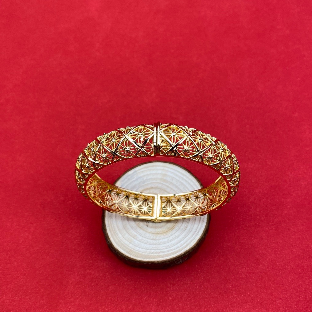 沙金开口镂空手镯达意饰品厂中东沙特外贸香槟色电镀24k真金电镀