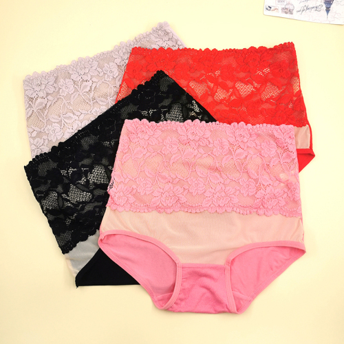 Women‘s High Waist Rose Lace Underwear Hollow Sexy Mesh Underwear 