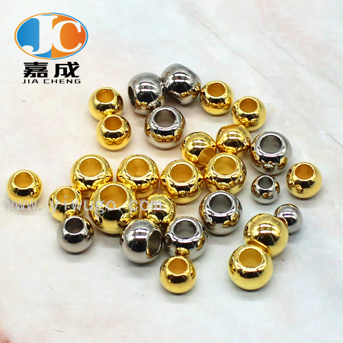 Plastic Electroplating Big-Hole Bulk Beads Straight Hole Gold round Beads Hole K Gold round Beads DIY Semi-Finished Products Ornament Accessories Wholesale