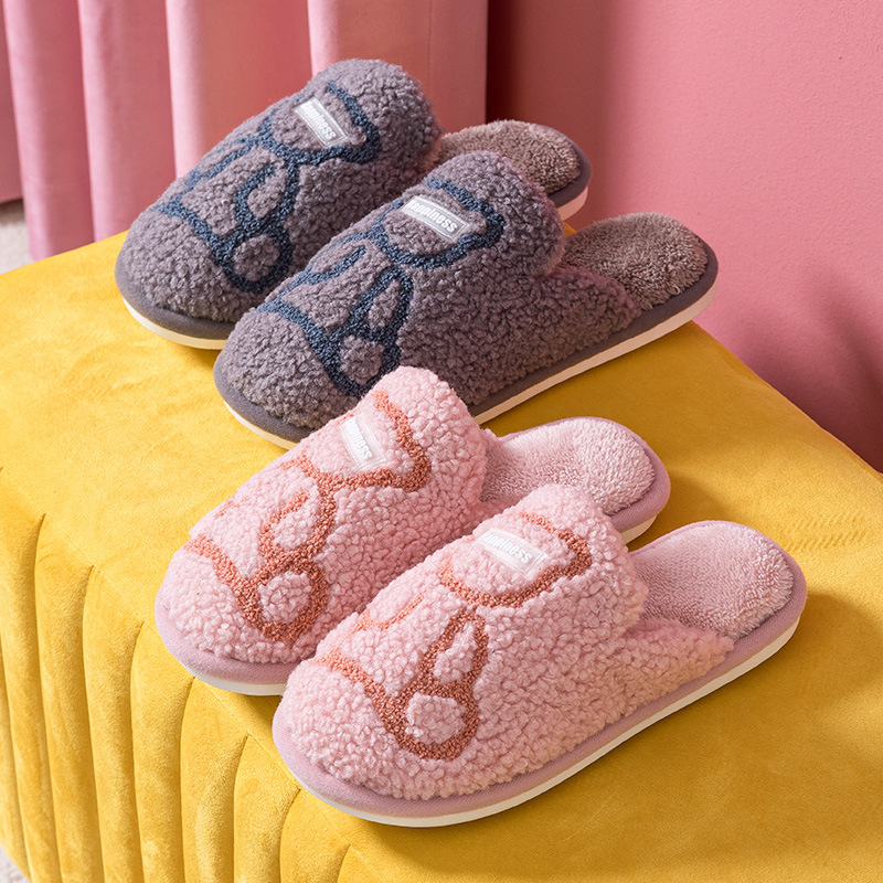新款秋冬休闲居家情侣家用小熊棉拖情侣室内室外可爱小熊棉拖鞋