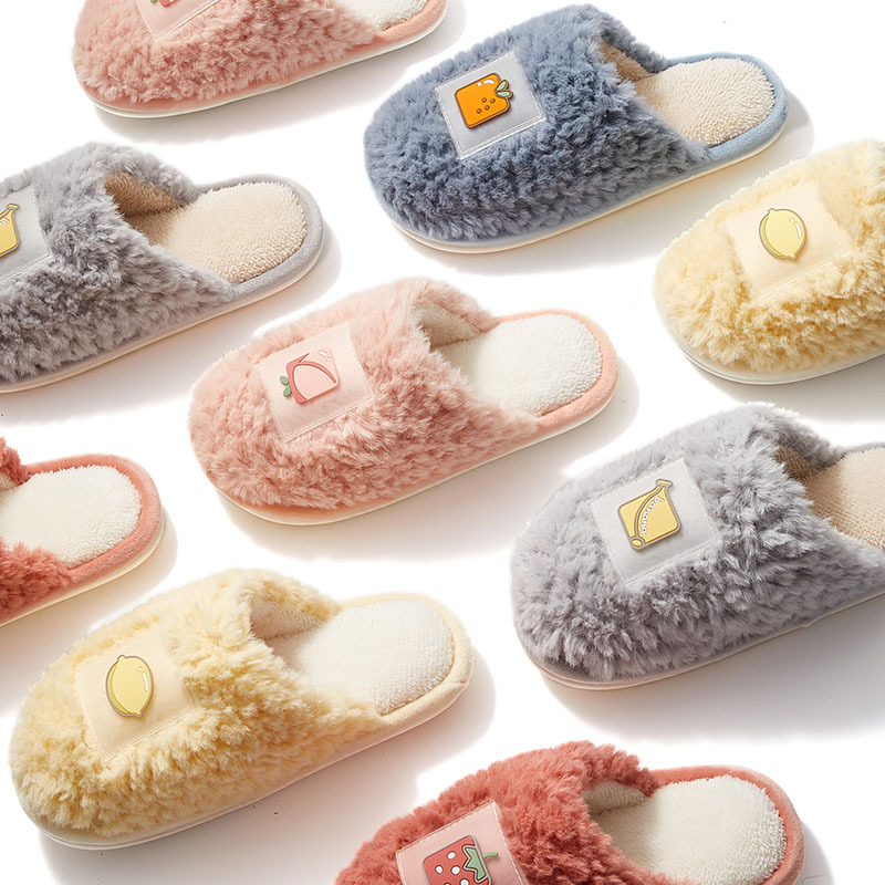 新季冬天保暖缝制鞋均码兔毛粉色圆形现货居家女平跟TPR底 棉拖鞋