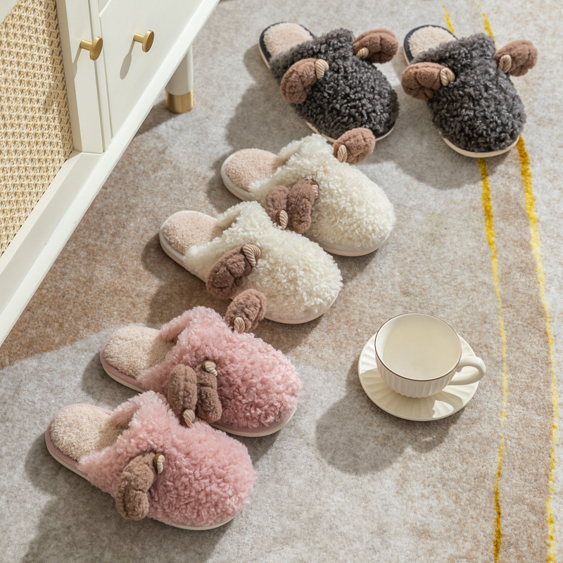情侣秋冬季小绵羊拖鞋卡通包头平底居家保暖鞋毛绒棉拖鞋新款批发