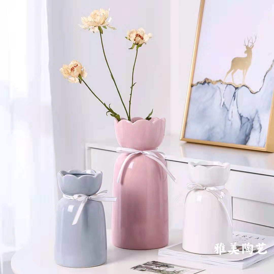北欧INS粉系陶瓷花瓶小清新风格创意客厅餐桌办公小花器家居装饰