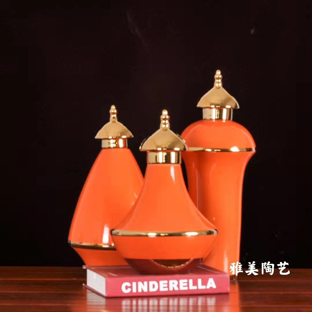 复古造型轻奢金边陶瓷花瓶摆件客厅餐厅电视柜玄关家居软装饰品