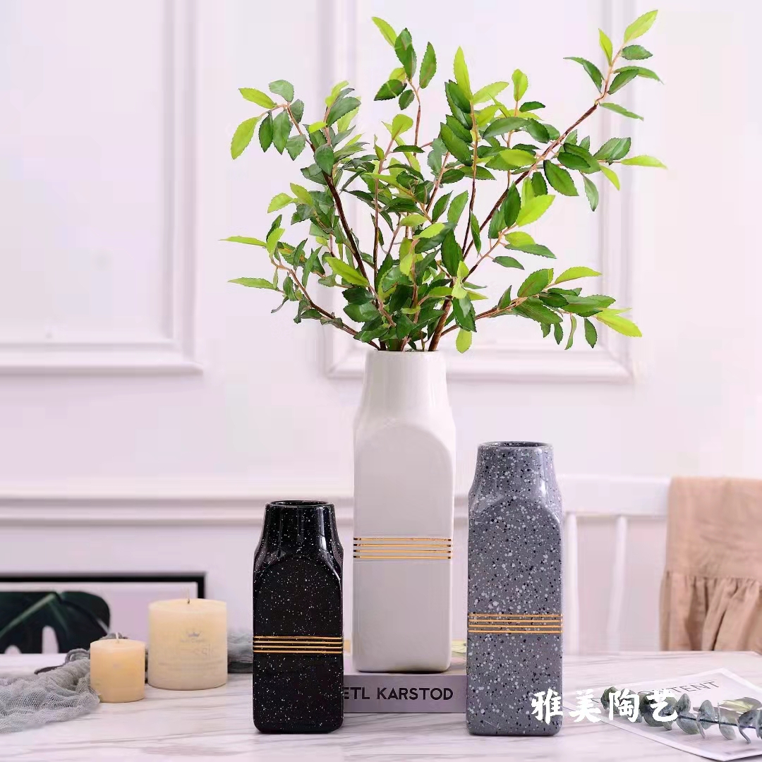 INS风简约现代法式浪漫陶瓷花瓶三件套金米白灰黑色星空瓶摆件
